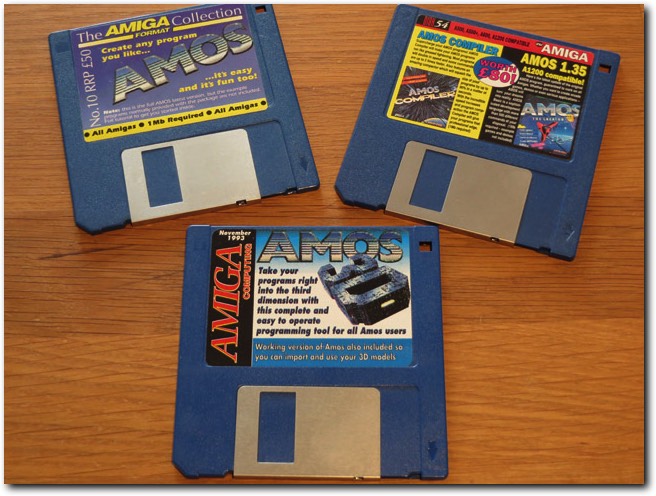 Some of the many coverdisks that featured AMOS.